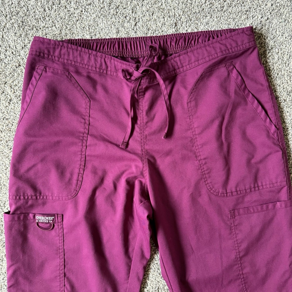 Cherokee Workwear Revolution Size M Tall Slight‎ Flare Drawstring Scrubs Maroon - Picture 2 of 9